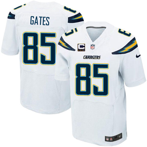 Men's Elite Antonio Gates C Patch Nike Jersey White Road - #85 NFL Los Angeles Chargers